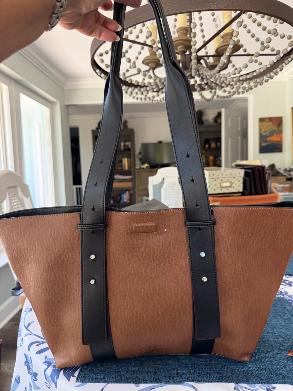 Women’s Calvin Klein Leather Tote Bag with Black Straps